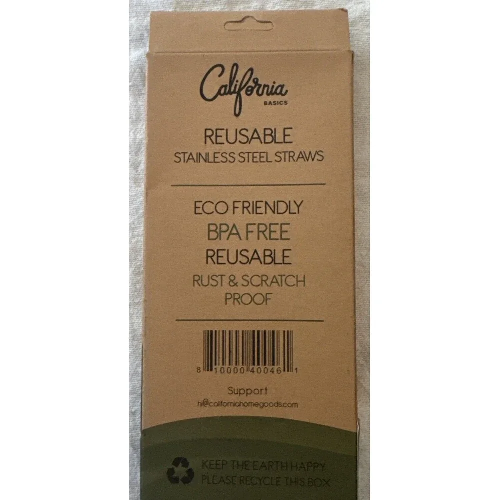Reusable Bent Stainless Steel Straws 6 Pack With Cleaning Brush Gold Toned 6mm